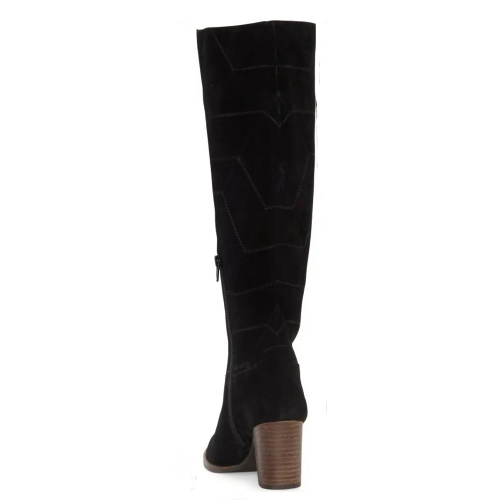 Stylish Lucky Brand Black Suede Stitch Patterned Boots - Picture 4 of 8